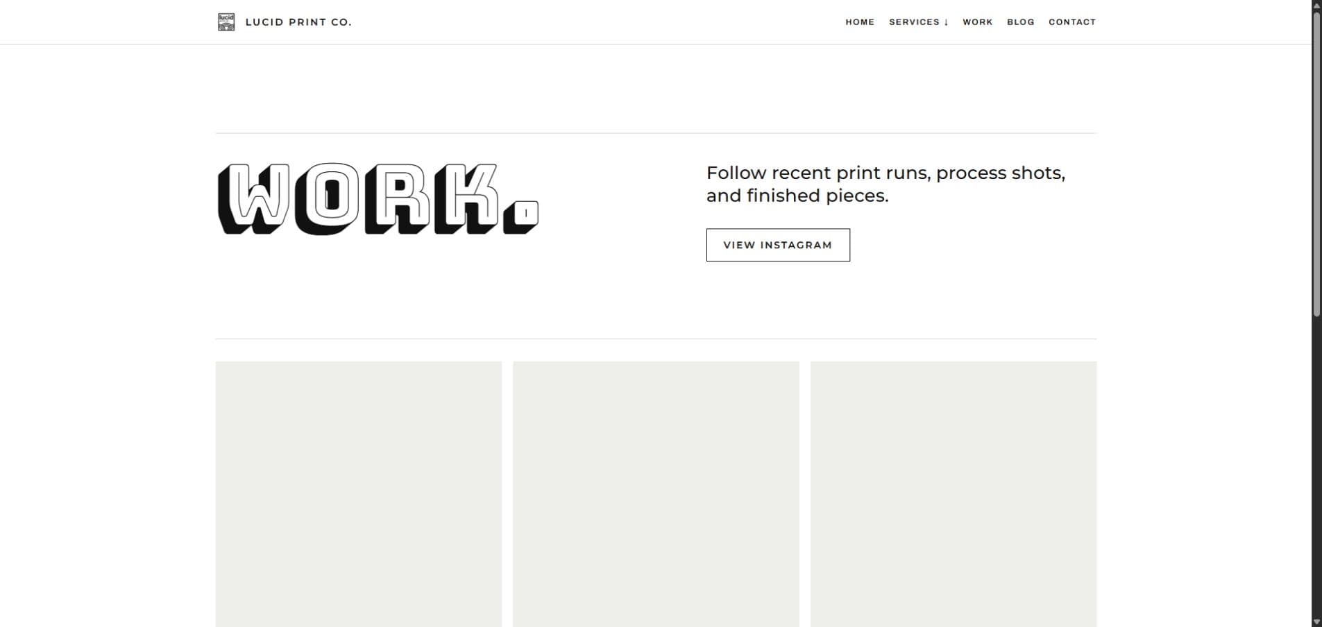 Lucid Print Co. work page showing recent print pieces