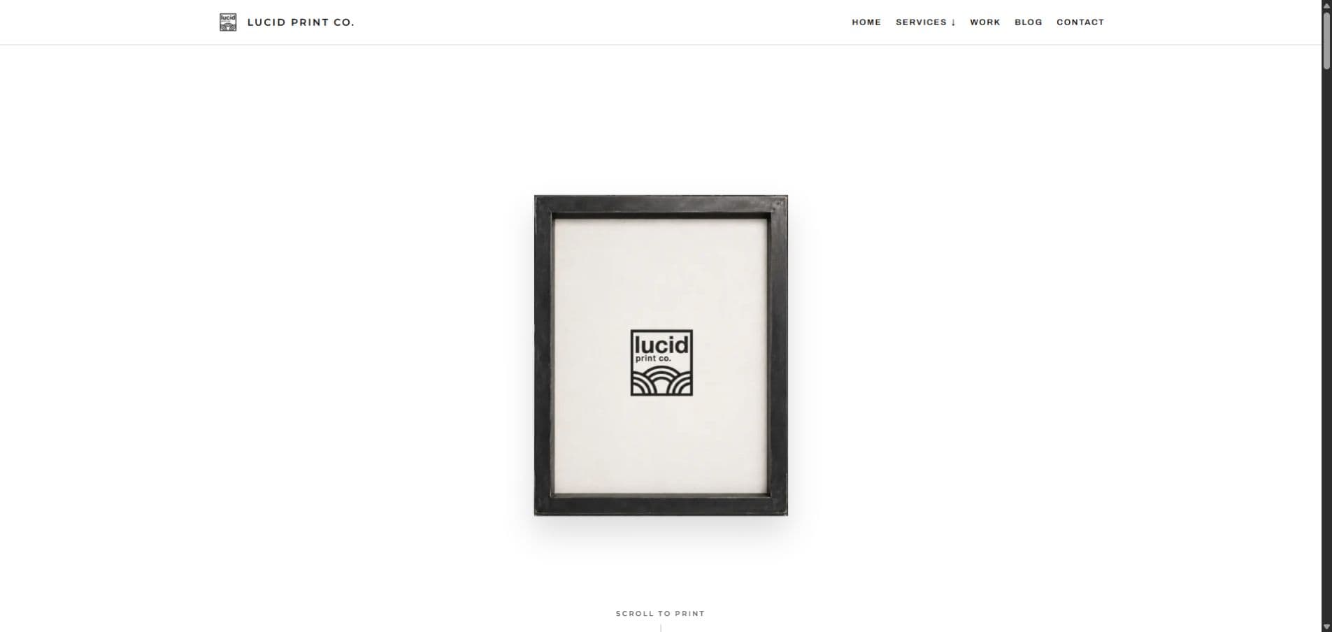 Lucid Print Co. homepage with a silk-screen frame at the center